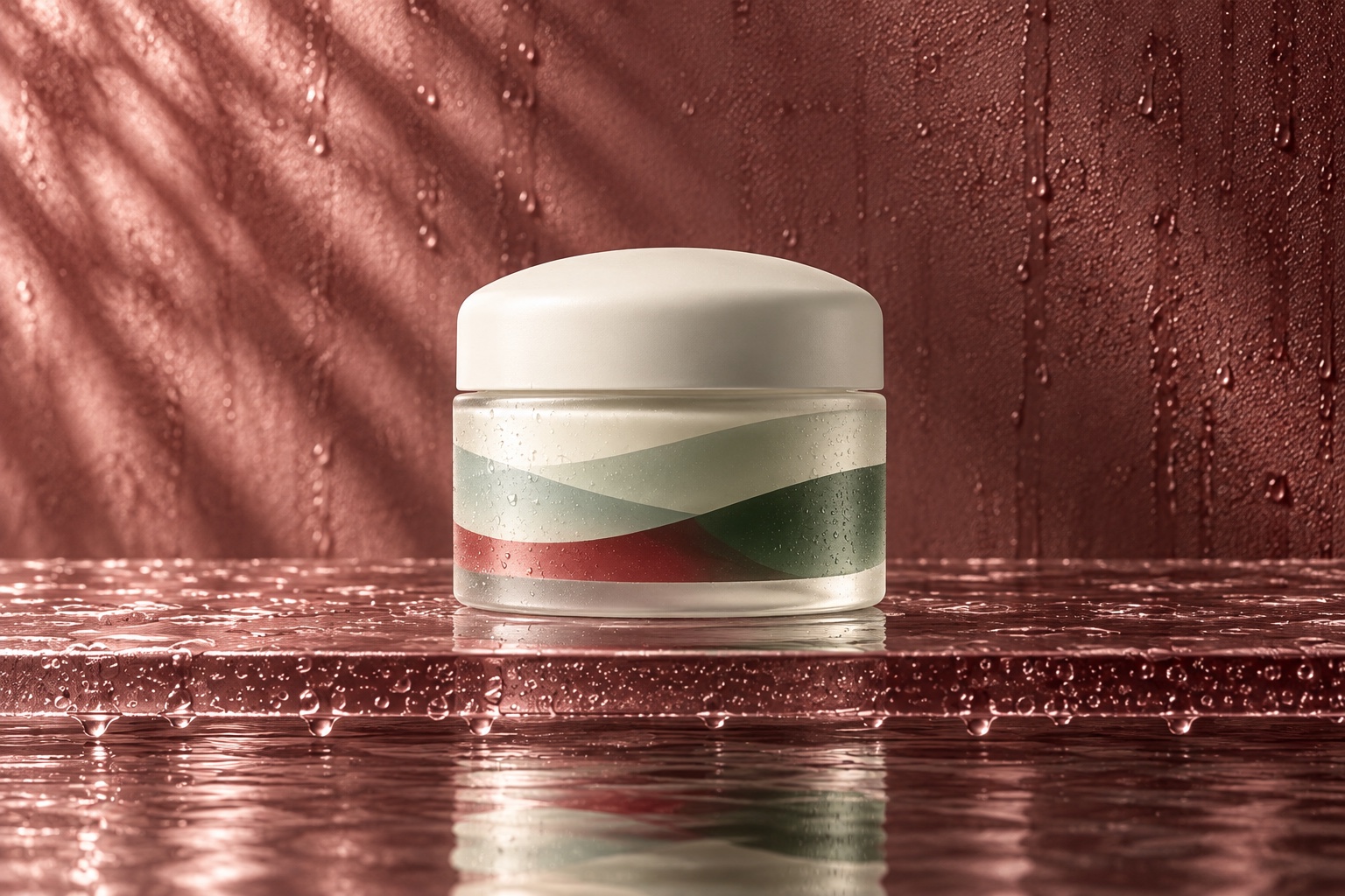 Night Fold Balm complete Caldermoss skincare vessel on wet glass
